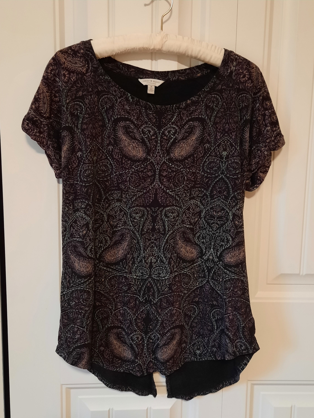 Lucky Brand Dark Purple Paisley Short Sleeve Tee